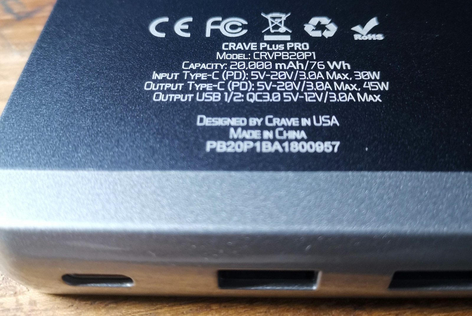 Crave PLUS PRO Power Bank Ports and charging speed