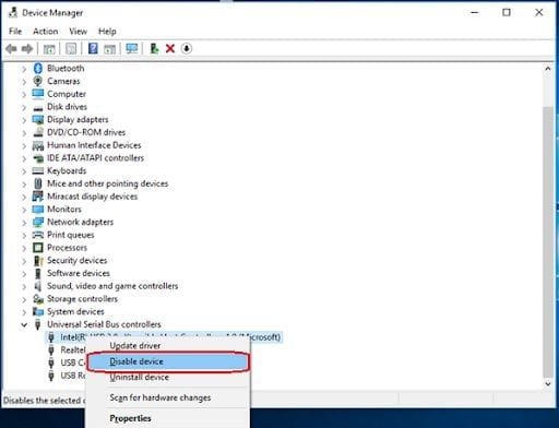 Disable Device on Windows USB Device Manager