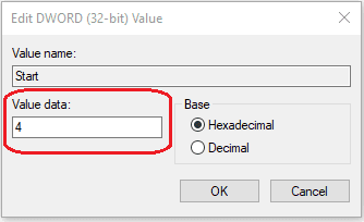 Edit USBSTOR DWORD 4