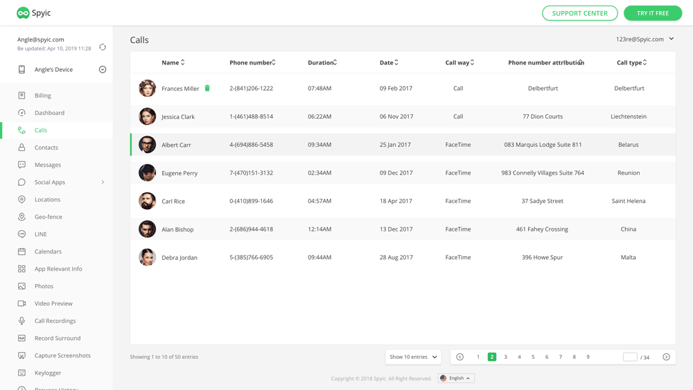 Spyic call activities
