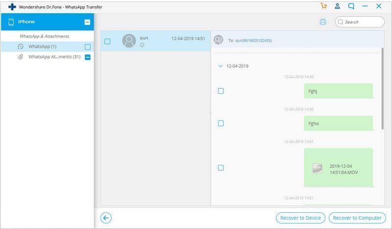 Wondershare Dr.Fone Chat transfer