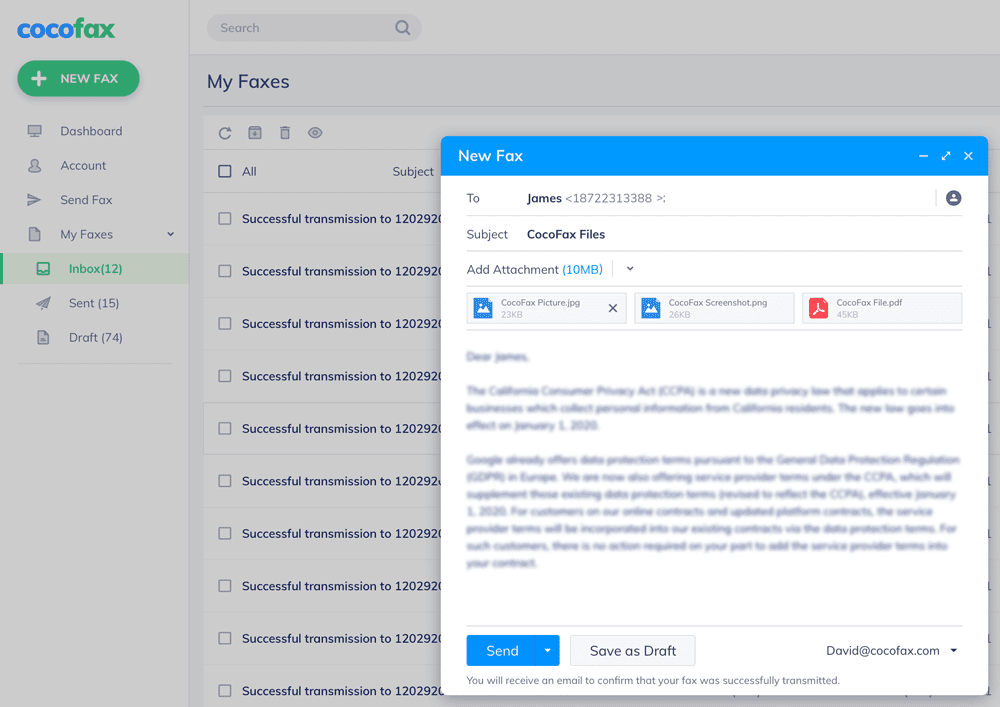 send a fax with cocofax
