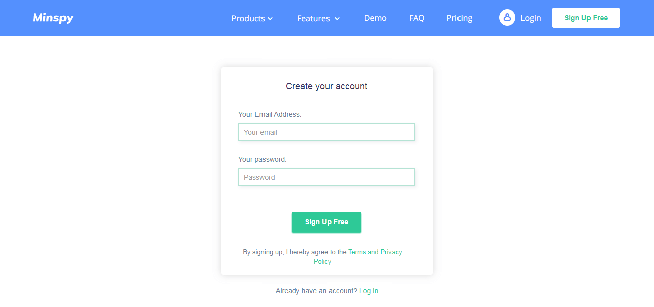 sign up on minspy