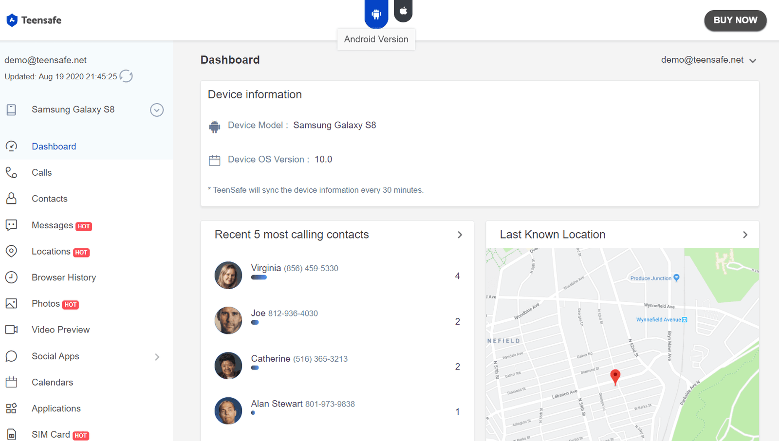 teensafe dashboard android