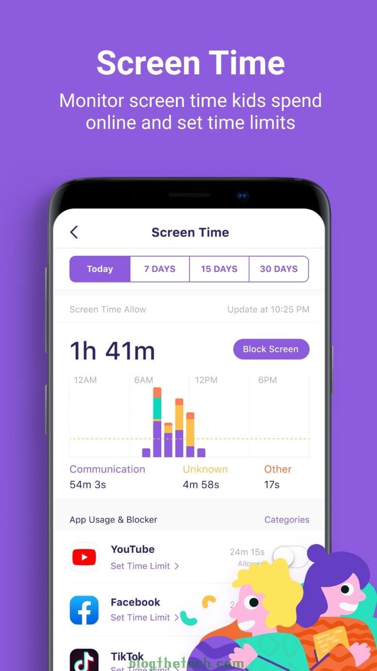monitoring application to limit screen time
