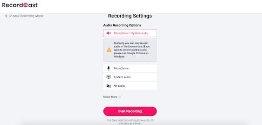 Record Settings Recordcast