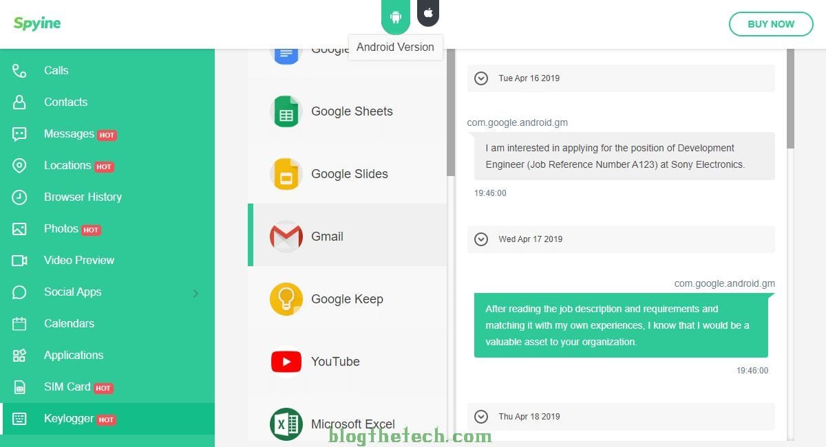 Spyine keylogger details