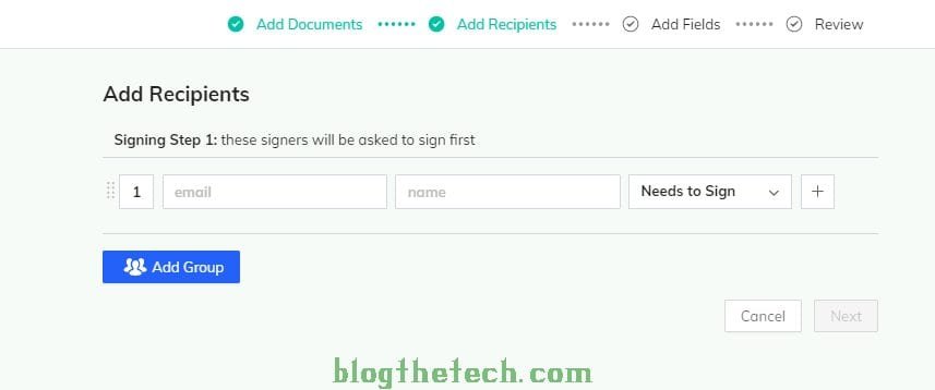 add recipients Cocosign
