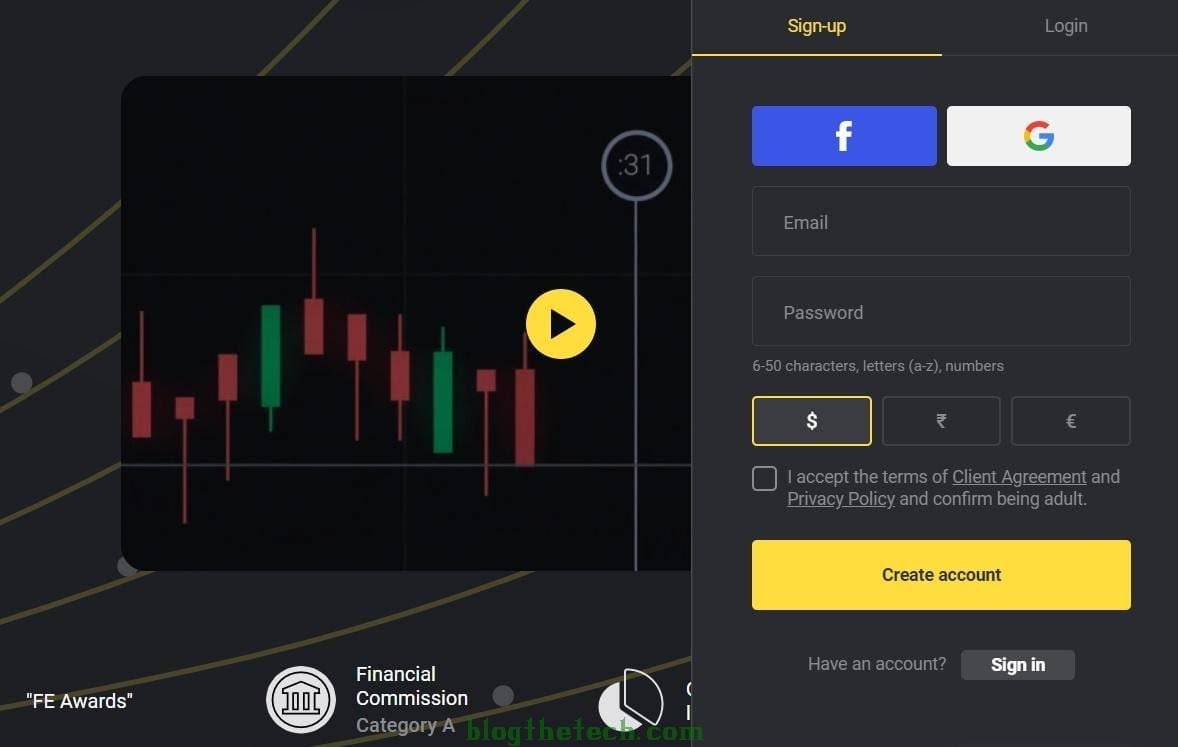 Binomo Sign in and login