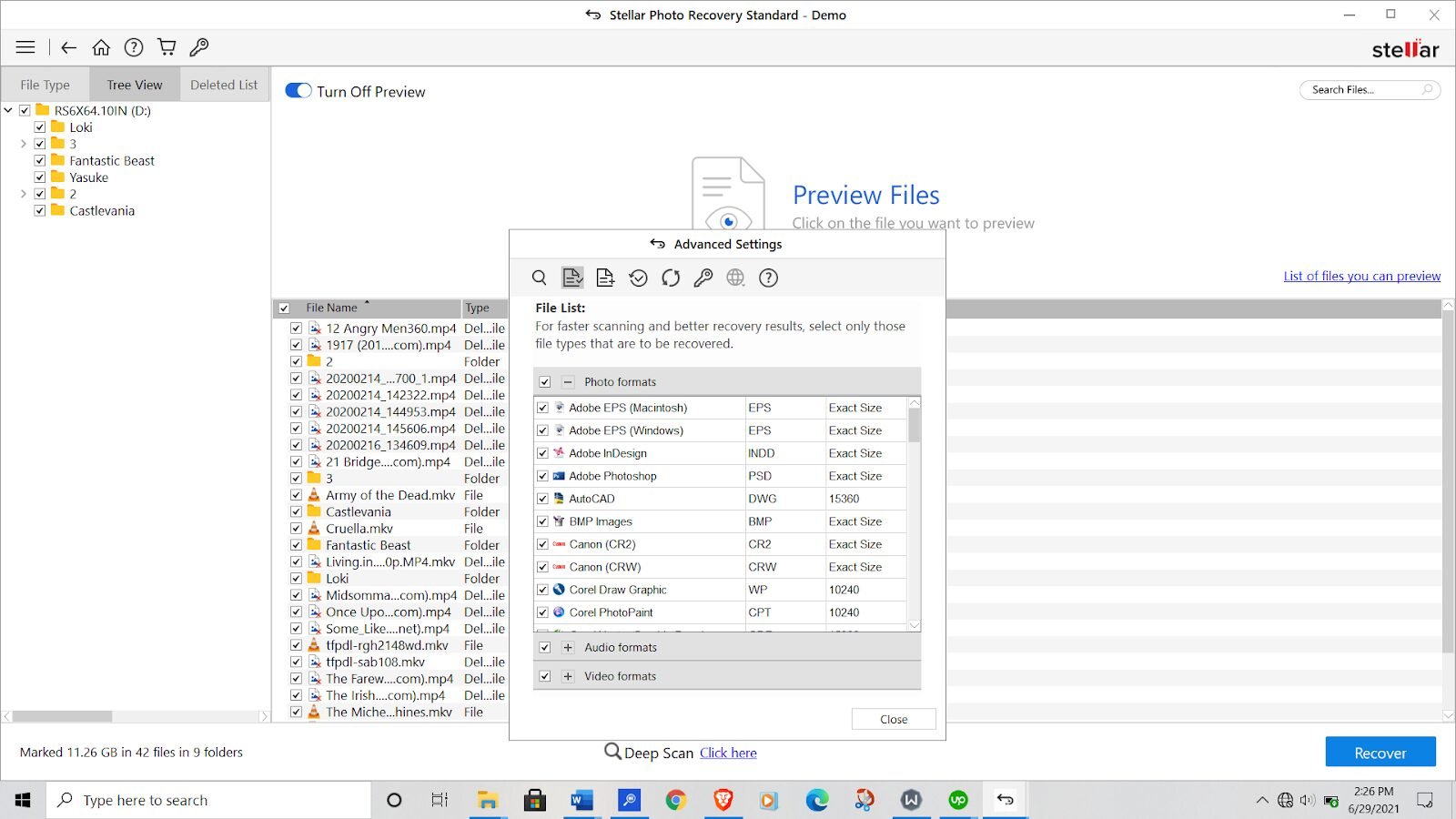 Stellar Photo Recovery Advance Settings
