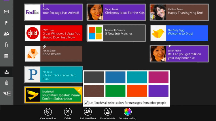 A TouchMail interface