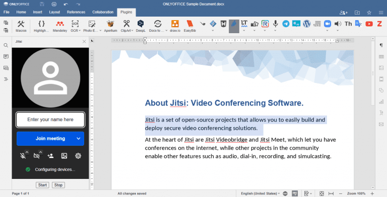 Jitsi plugin Onlyoffice