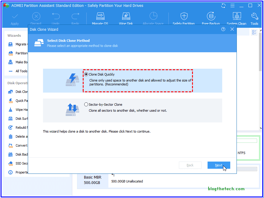 AOMEI Partition Assistant Clone Disk Quickly