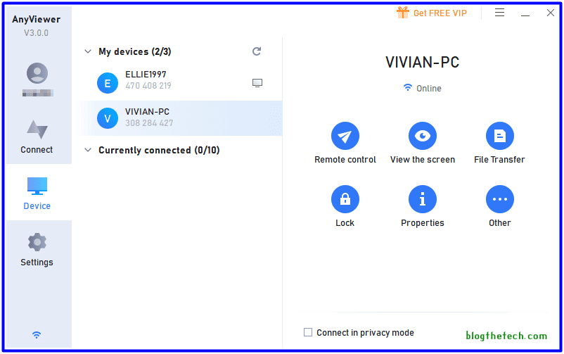 Anyviewer Device interface