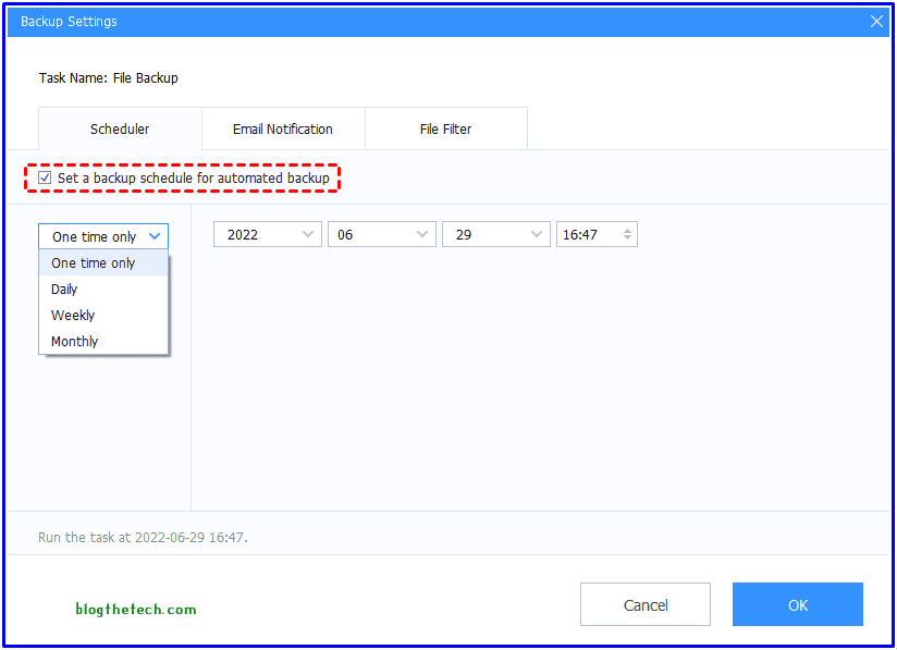 Cbackup Set a backup schedule for automated backup