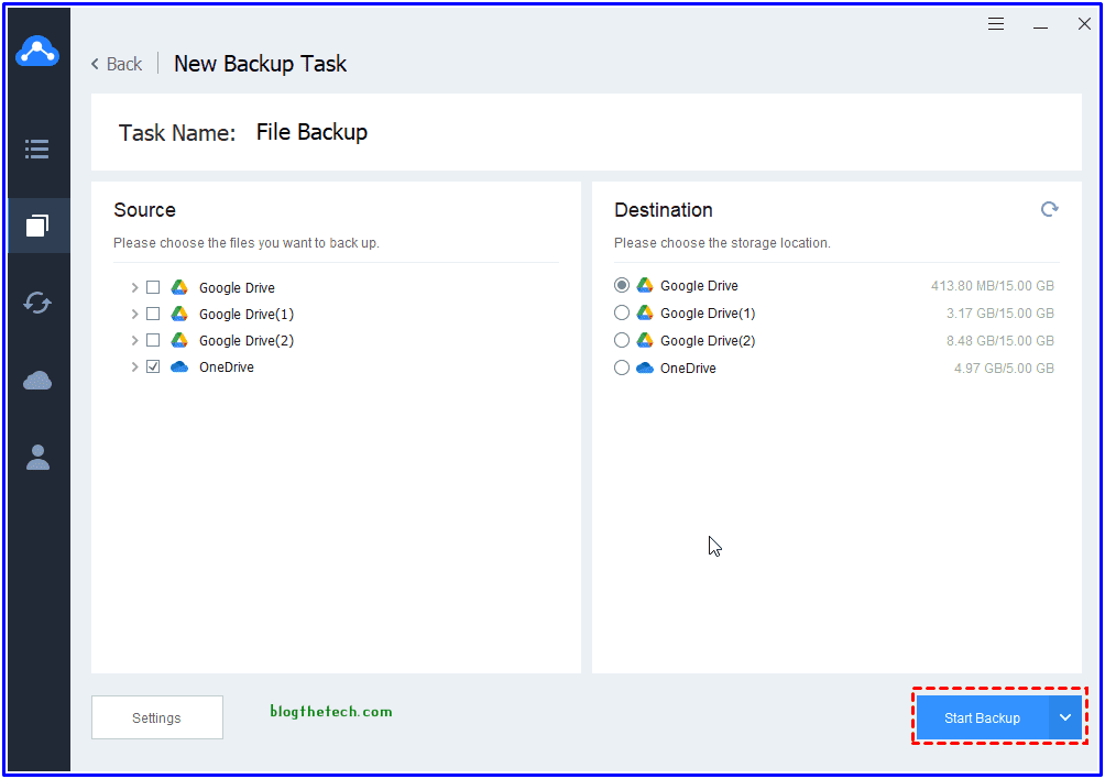 Cbackup new backup task