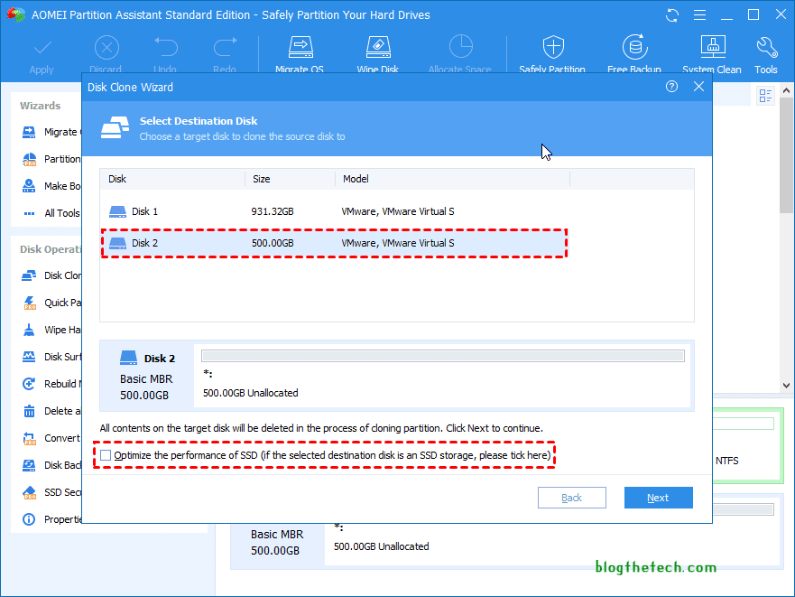 Select the new SSD as the target disk on AOMEI Partition Assistant