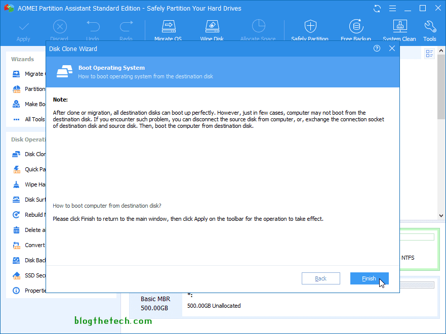 boot from the target SSD on AOMEI Partition Assistant