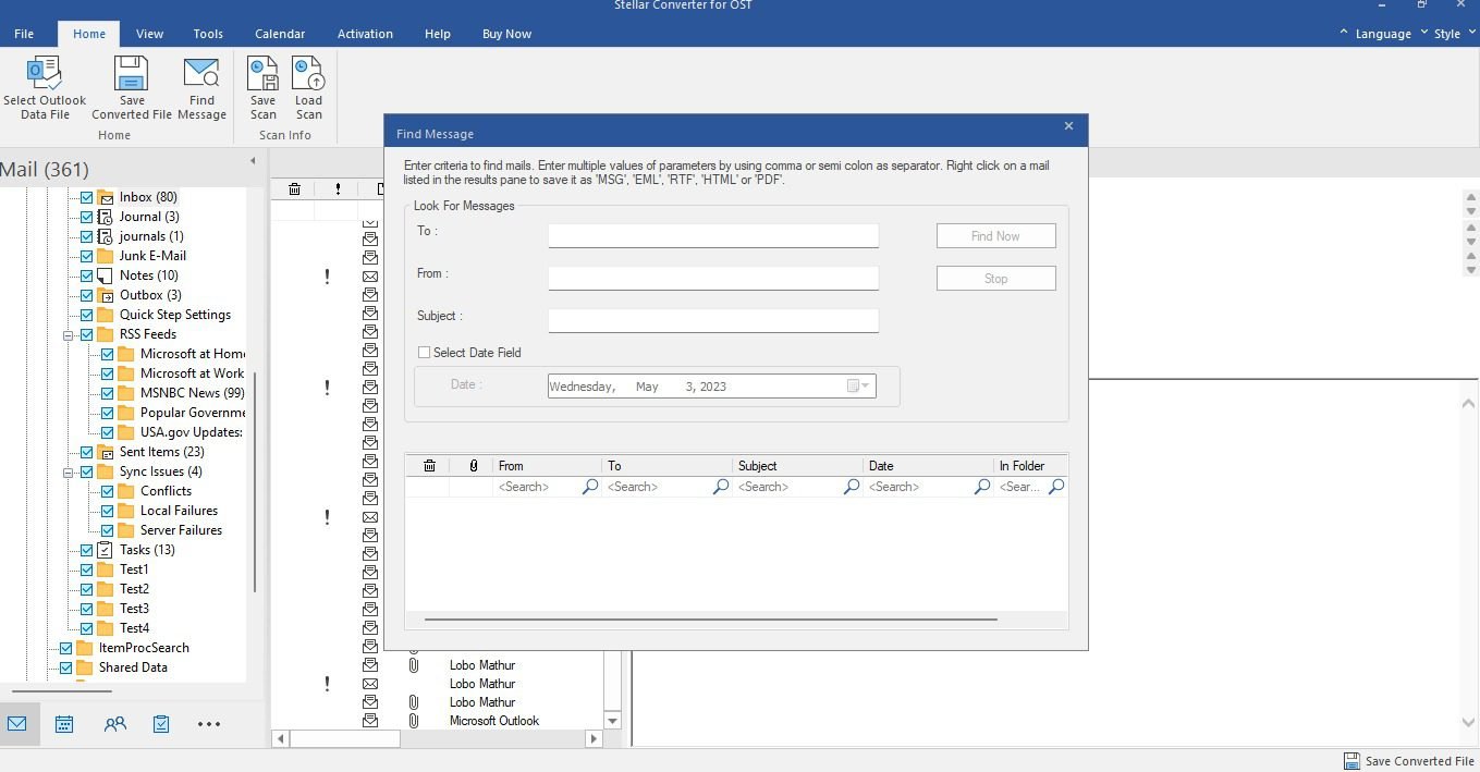Find Message option to find an item
