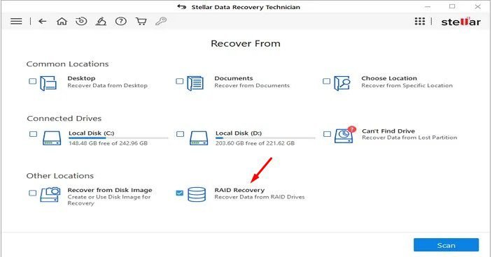Select Raid Recovery to recover data from RAID drives