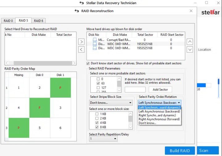 Stellar data recovery technician enter parameters
